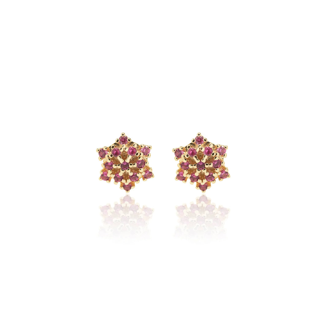 Bright Flake with Red Cubic Zirconia stud earrings 18k Gold Filled, Elladora Store Australia
