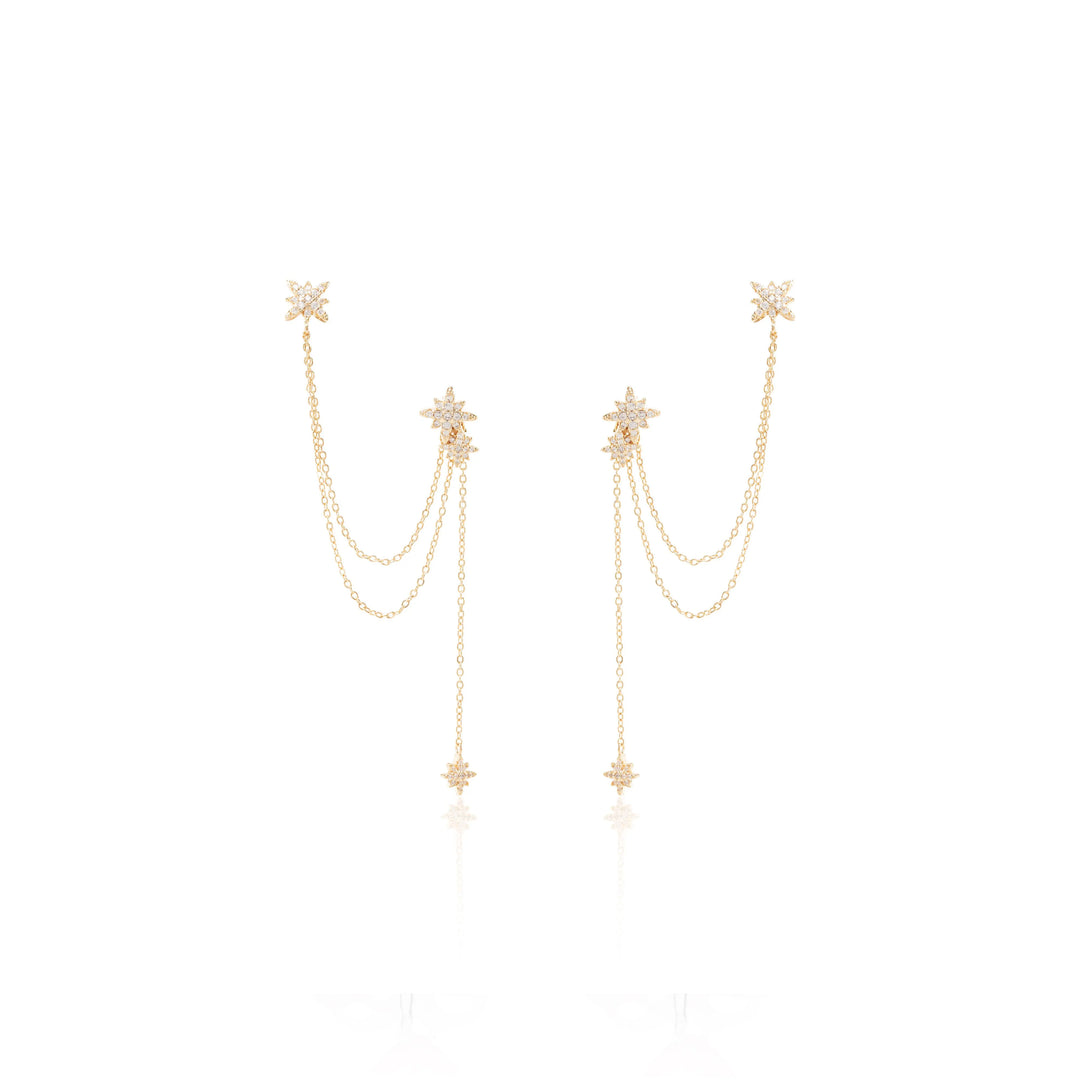 Bright star ear cuff chain with white cubic zirconia 18k gold plated with 3 micron on copper Elladora Store Australia