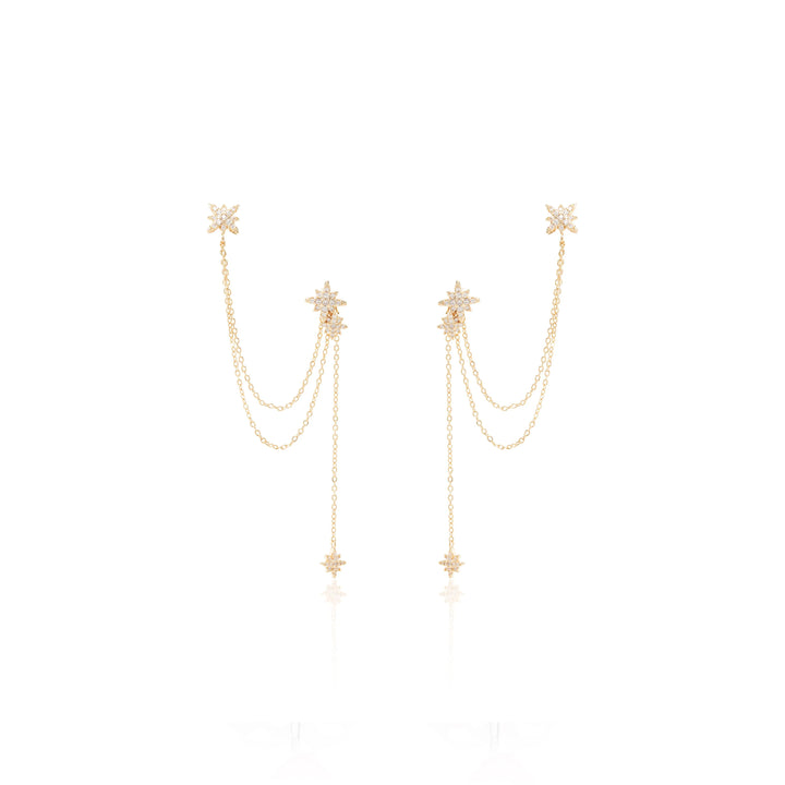 Bright star ear cuff chain with white cubic zirconia 18k gold plated with 3 micron on copper Elladora Store Australia