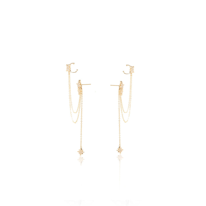 Bright star ear cuff chain with white cubic zirconia 18k gold plated with 3 micron on copper Elladora Store Australia
