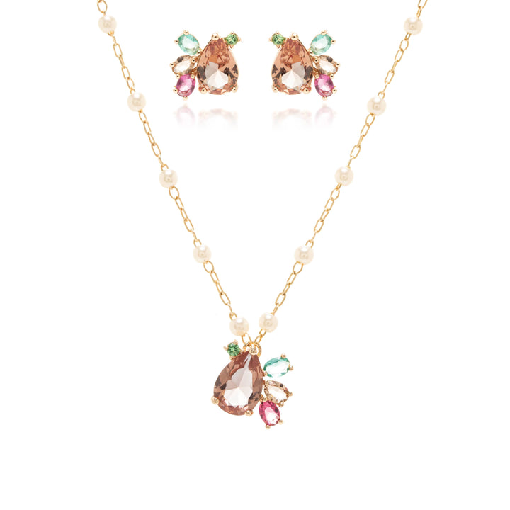 Bright Amber Crystal Teardrop Jewelley Set, 18k Gold Filled