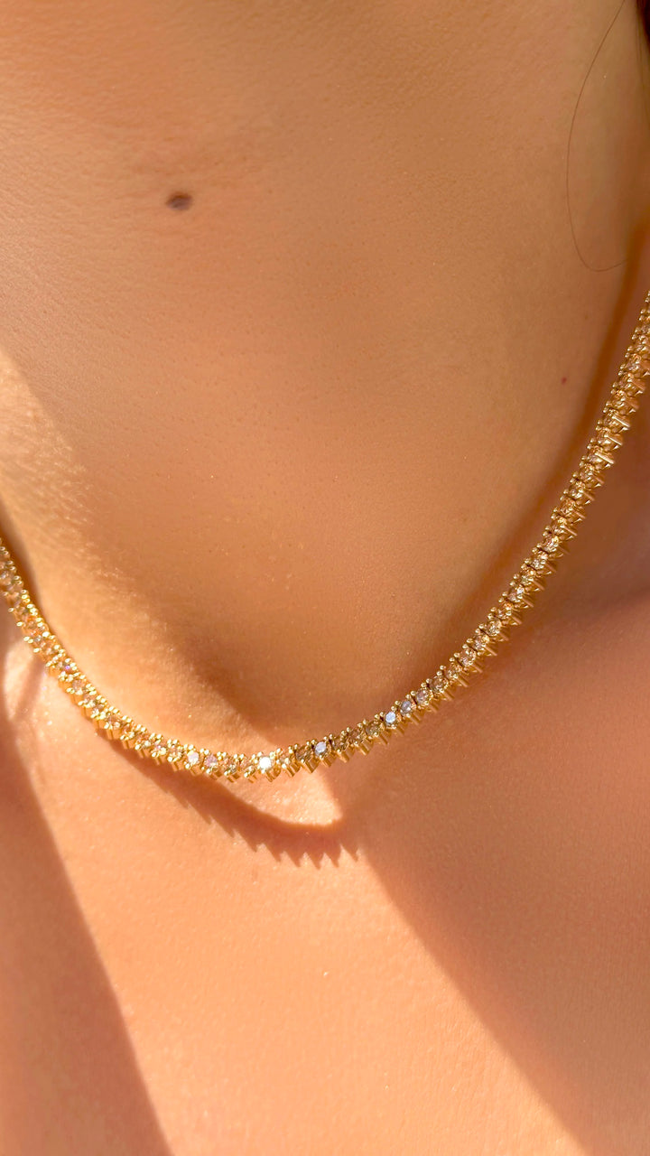 Bright Amber Zirconia Tennis Necklace,18k Gold Filled