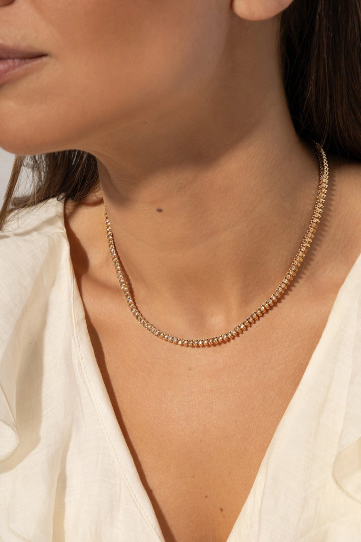 Bright Amber Zirconia Tennis Necklace,18k Gold Filled