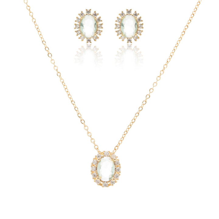 Bright Beryl Crystal Oval Jewellery Set, 18k Gold Filled