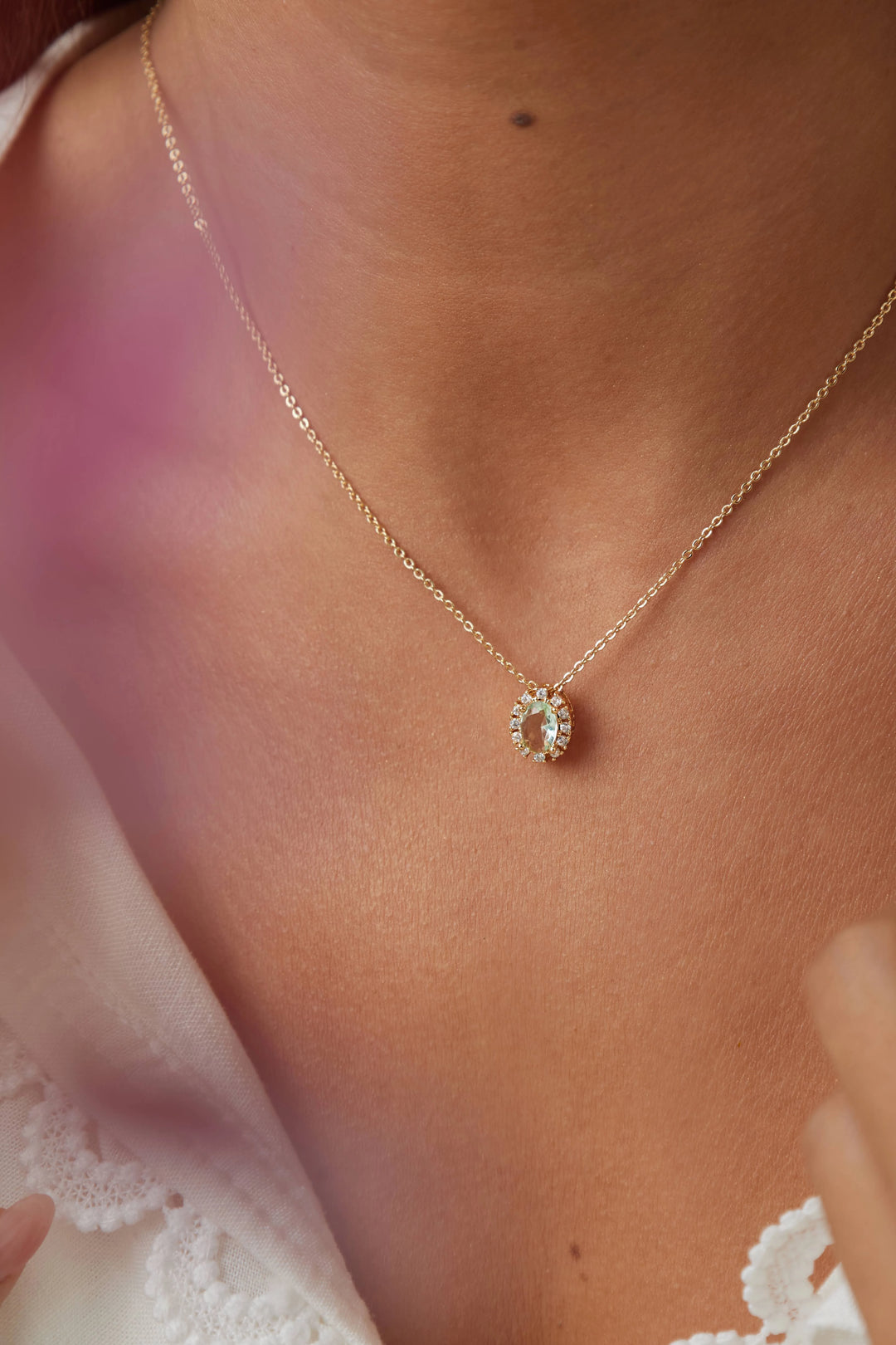 Bright Beryl Crystal Oval Jewellery Set, 18k Gold Filled