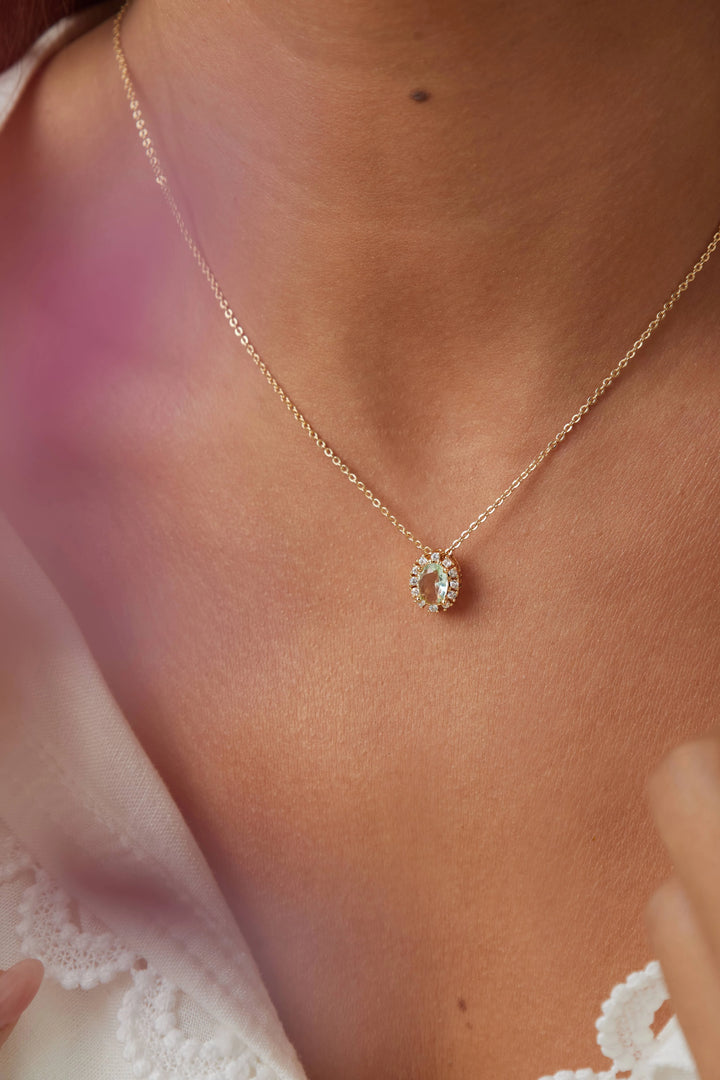Bright Beryl Crystal Oval Jewellery Set, 18k Gold Filled