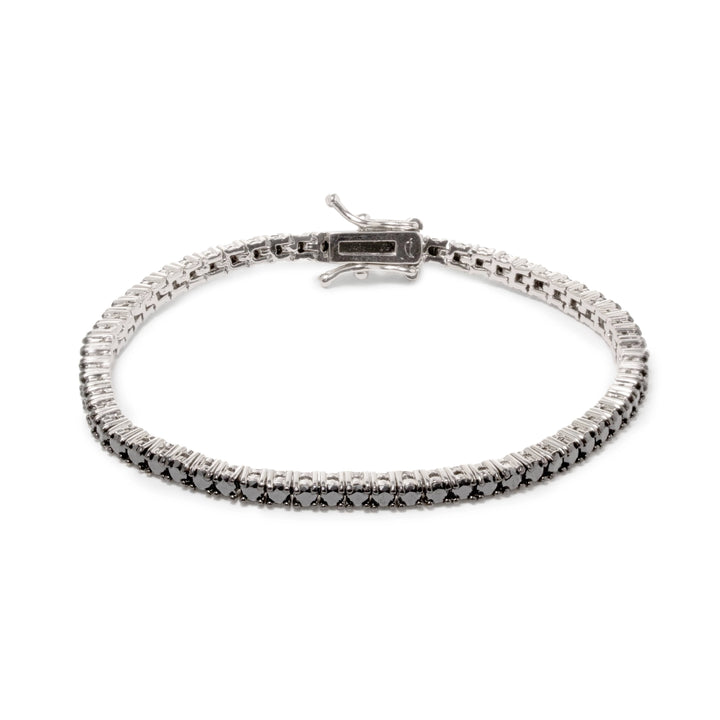 Bright Black Zirconia Tennis Bracelet, Rhodium Plated