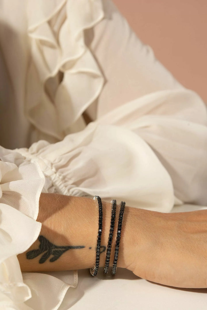 Bright Black Zirconia Tennis Bracelet, Rhodium Plated