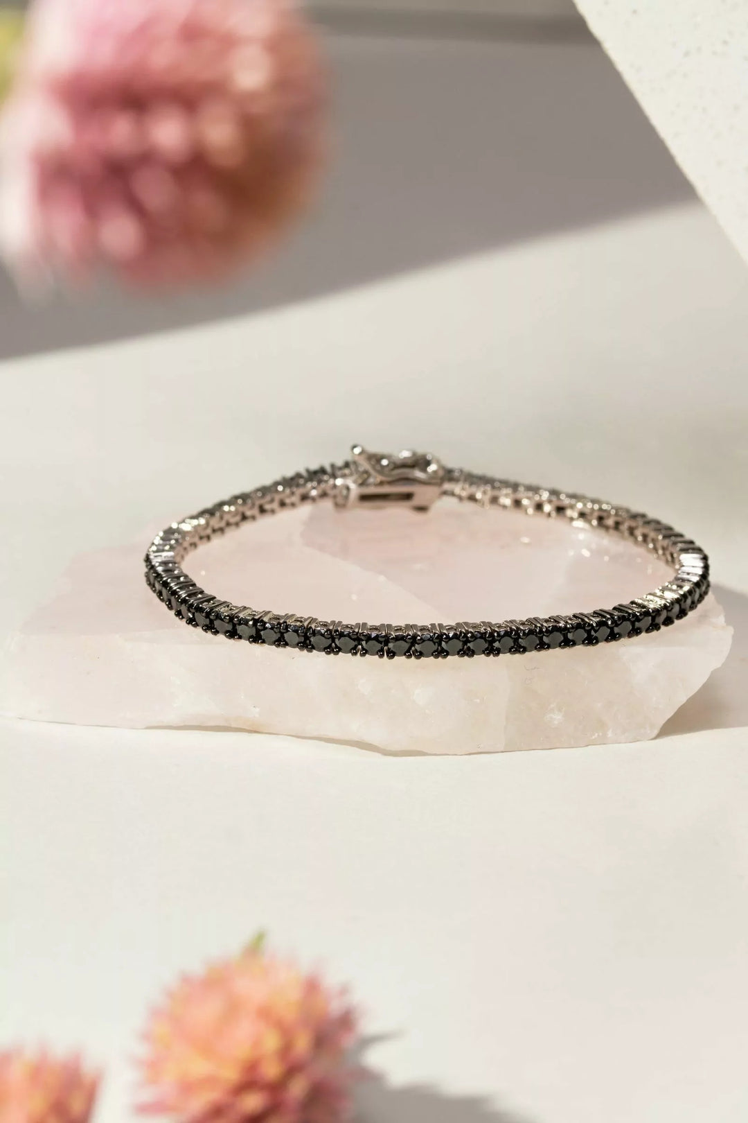 Black Zirconia Tennis Bracelet and Necklace Set, Rhodium Plated