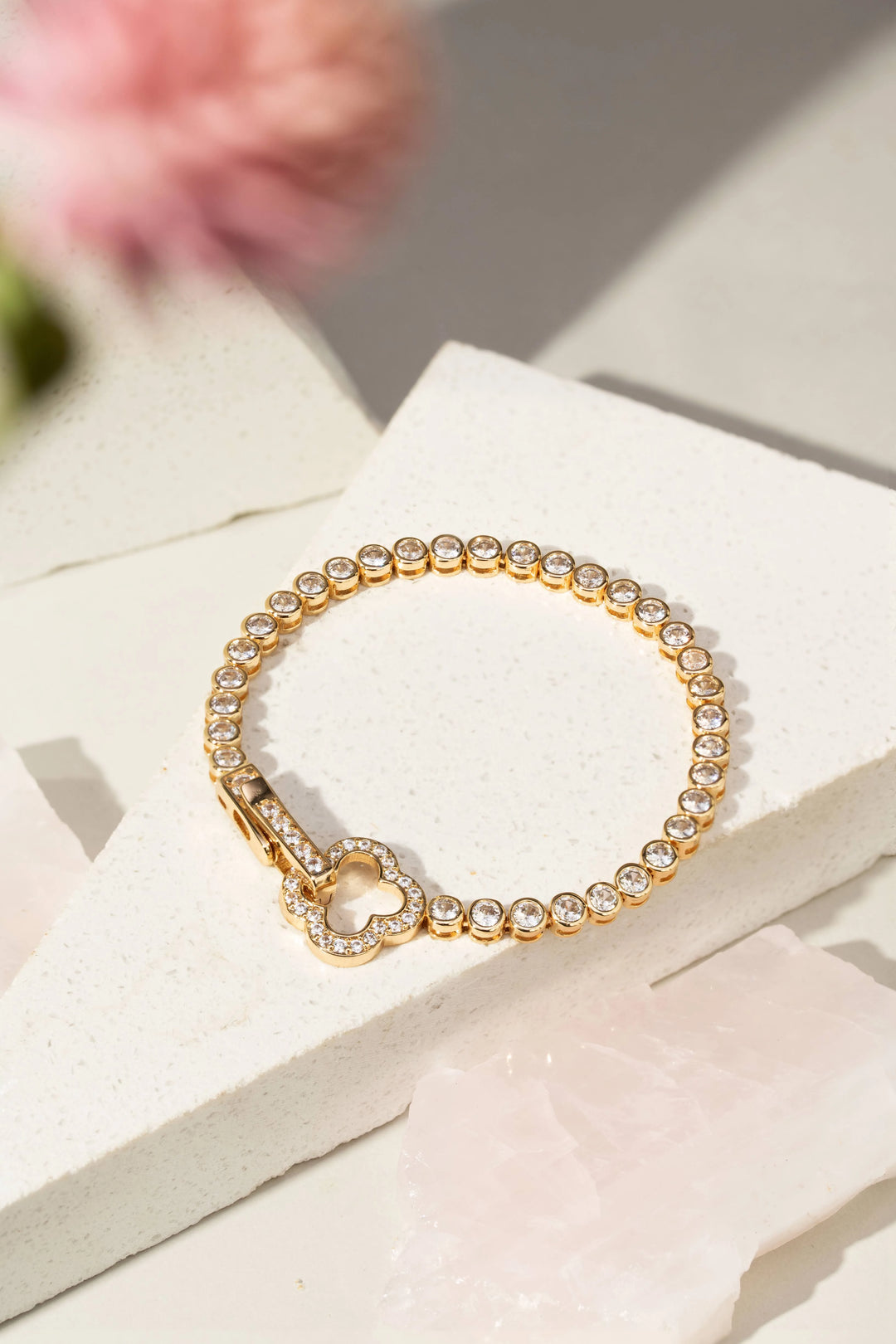 Bright Clover Zirconia Tennis Bracelet, 18k Gold Filled