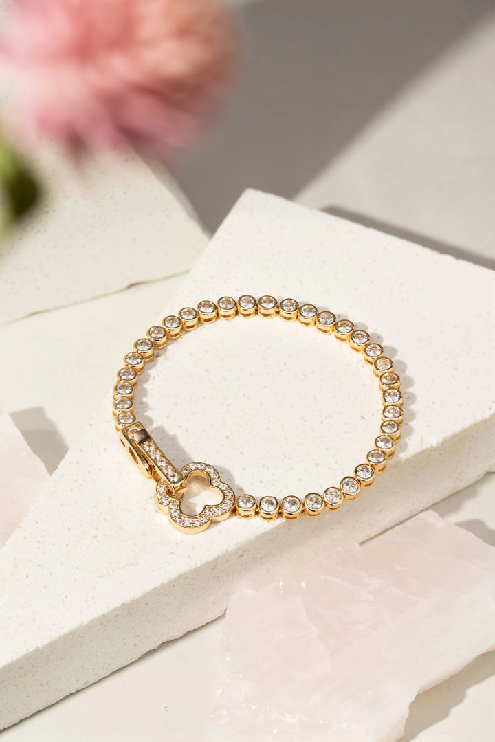Bright Clover Zirconia Tennis Bracelet, 18k Gold Filled