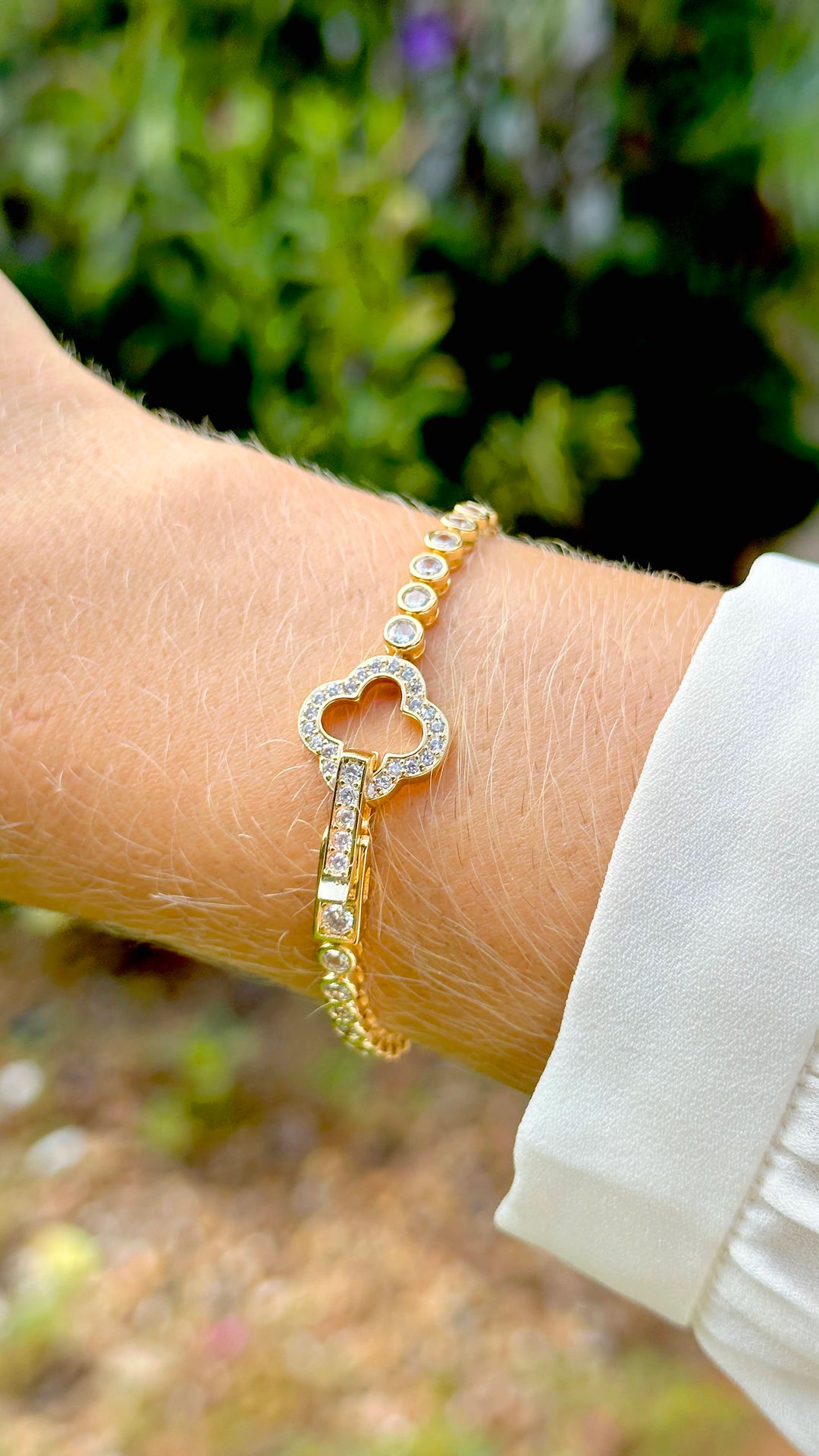 Bright Clover Zirconia Tennis Bracelet, 18k Gold Filled