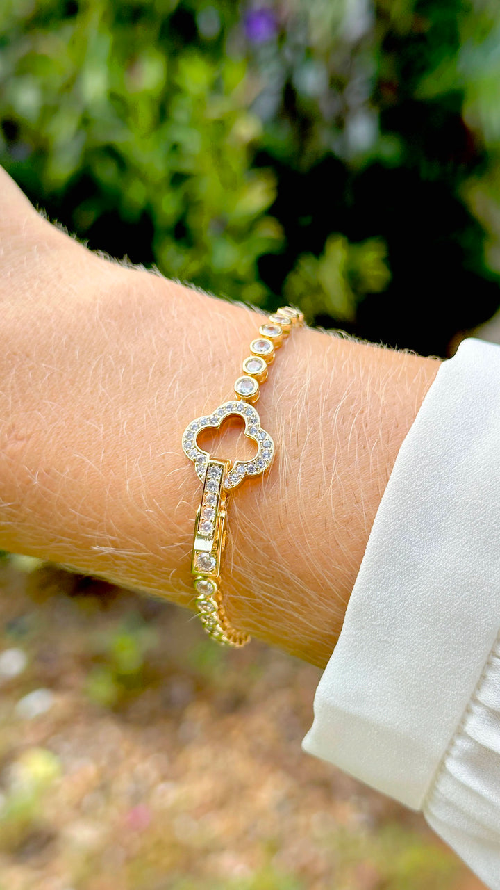 Bright Clover Zirconia Tennis Bracelet, 18k Gold Filled