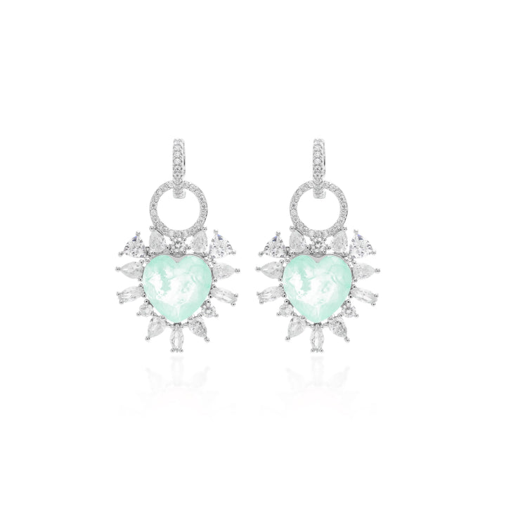 Bright Heart Colombian Emerald Fusion Earrings, Rhodium Plated