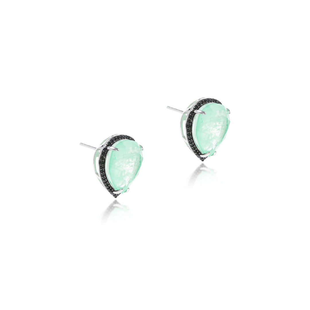 Bright Pear Colombian Emerald Fusion Earrings, Rhodium Plated