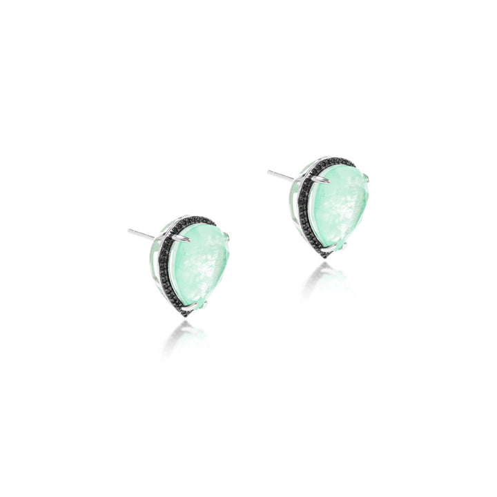 Bright Pear Colombian Emerald Fusion Earrings, Rhodium Plated