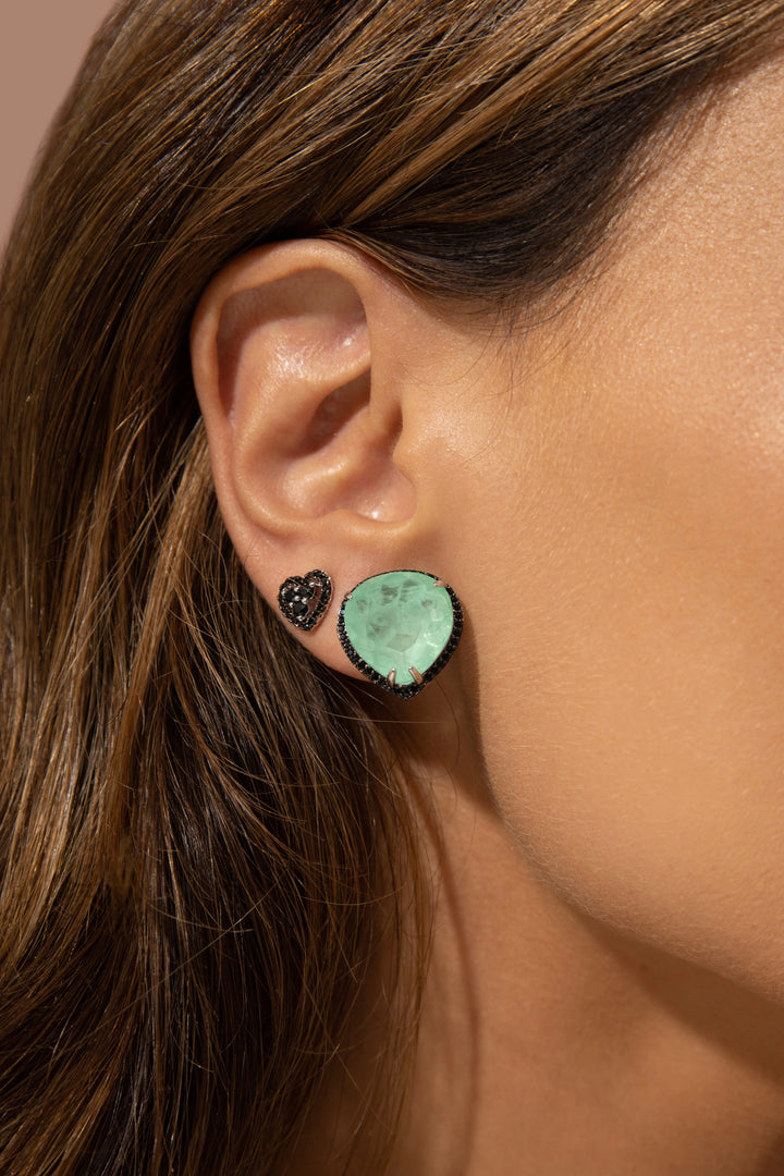 Bright Pear Colombian Emerald Fusion Earrings, Rhodium Plated