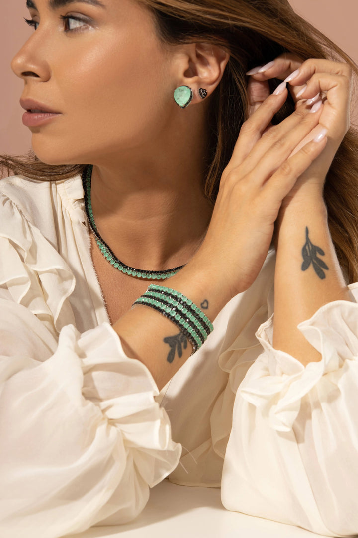 Bright Pear Colombian Emerald Fusion Earrings, Rhodium Plated
