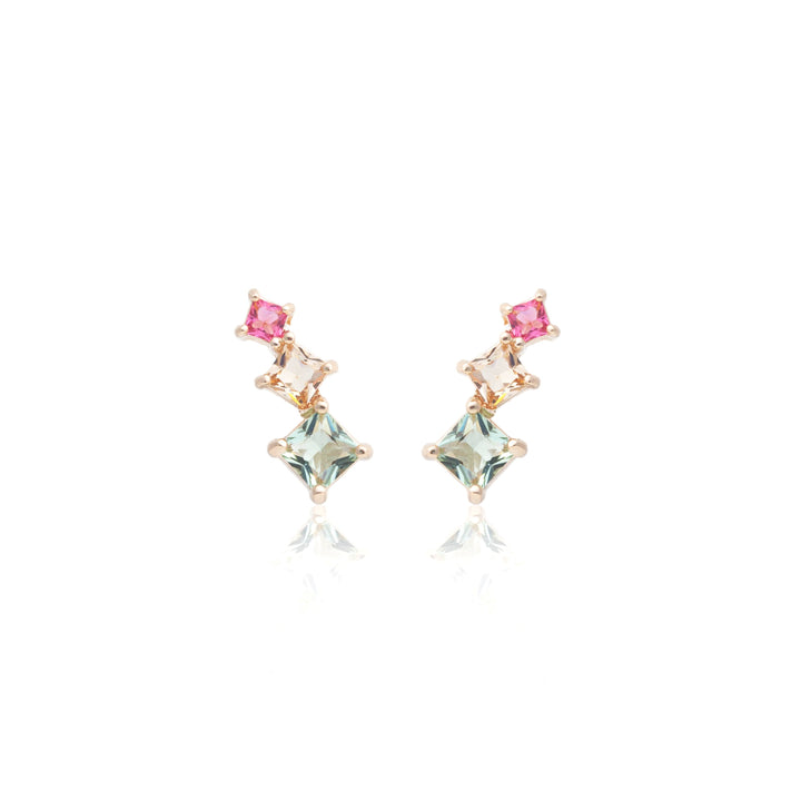 Bright Pink Tourmaline Ear Cuff Earrings, 18k Gold Filled