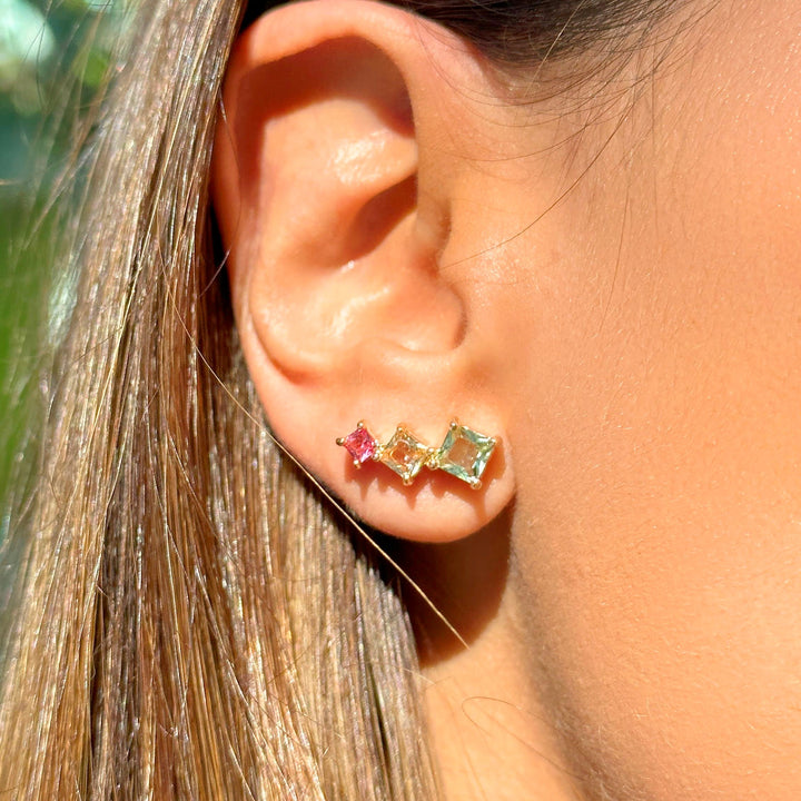 Bright Pink Tourmaline Ear Cuff Earrings, 18k Gold Filled