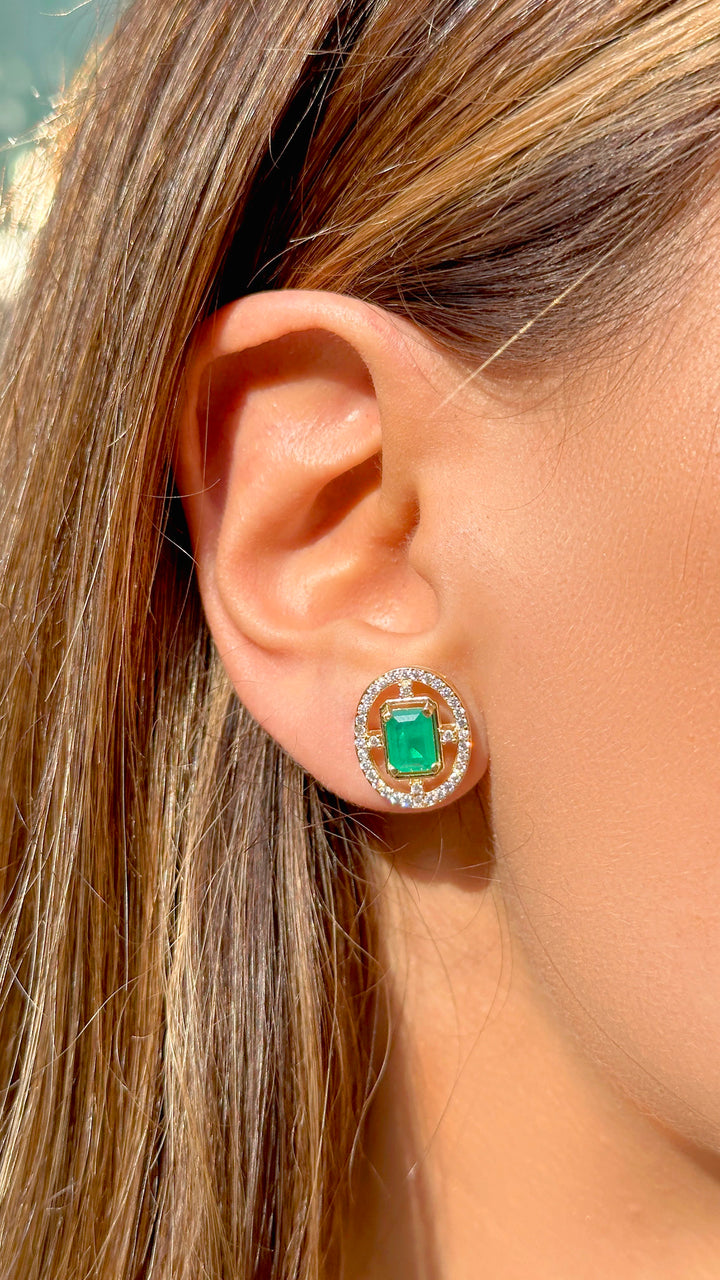 Bright Emerald Crystal Earrings, 18k Gold Filled