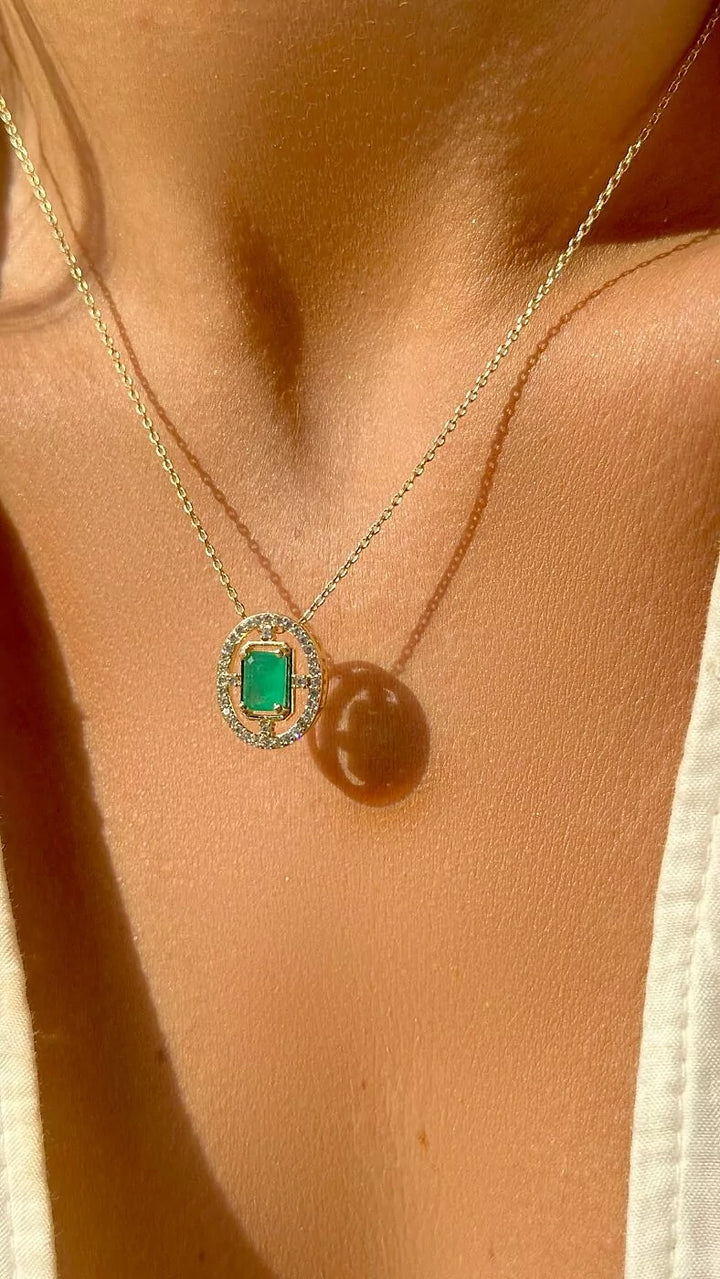 Emerald Crystal Necklace & Earrings Set, 18k Gold Filled