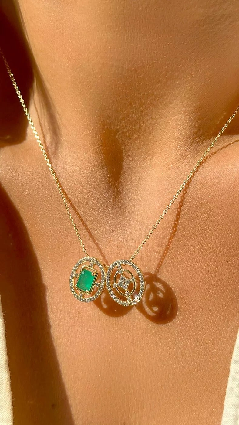 Emerald Crystal Necklace & Earrings Set, 18k Gold Filled