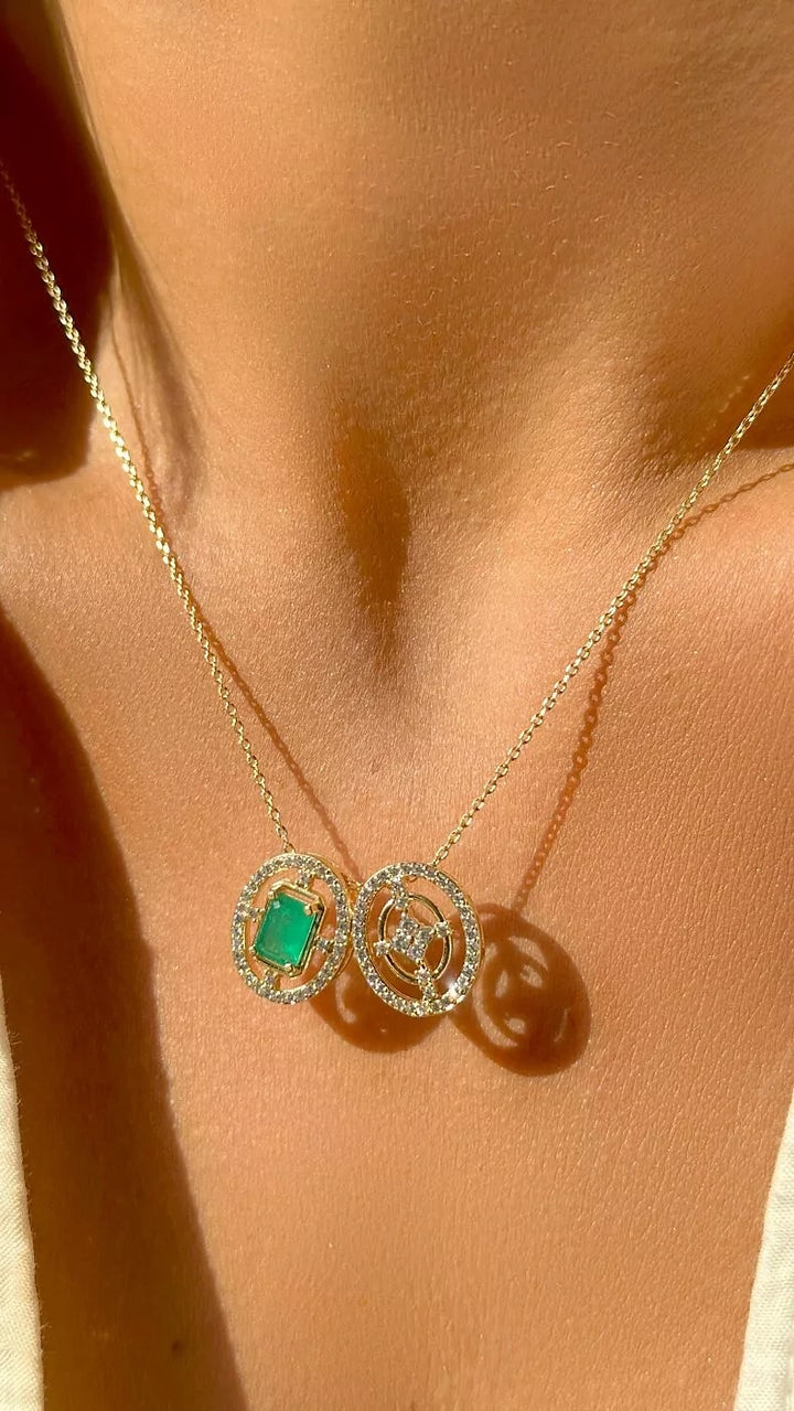 Emerald Crystal Necklace & Earrings Set, 18k Gold Filled