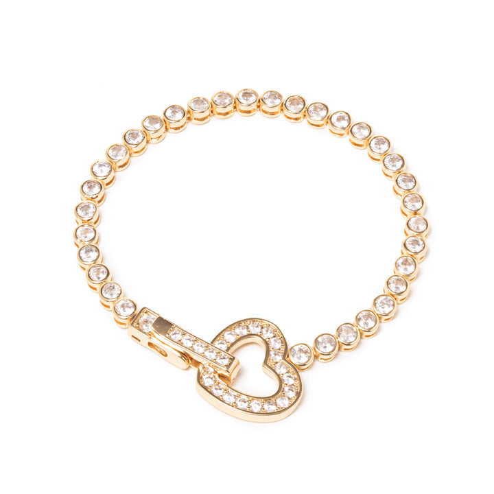 Bright Heart Zirconia Tennis Bracelet, 18k Gold Filled