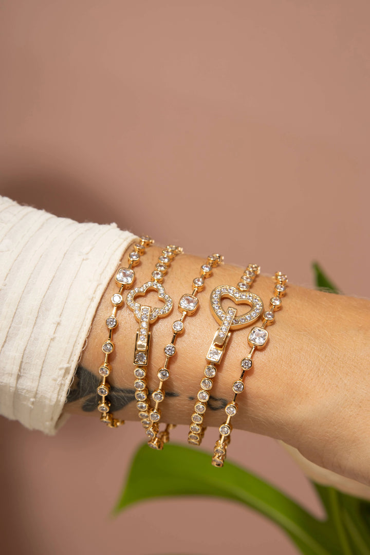 Bright Heart Zirconia Tennis Bracelet, 18k Gold Filled