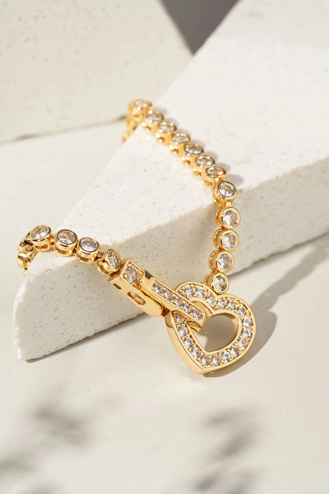 Bright Heart Zirconia Tennis Bracelet, 18k Gold Filled