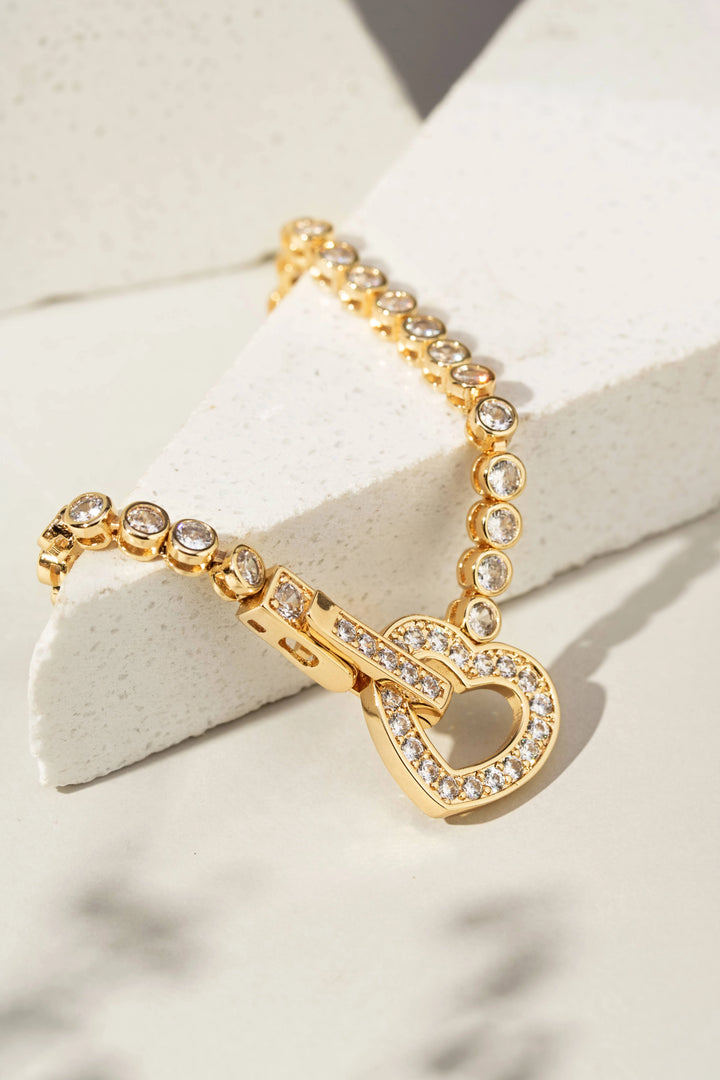 Bright Heart Zirconia Tennis Bracelet, 18k Gold Filled