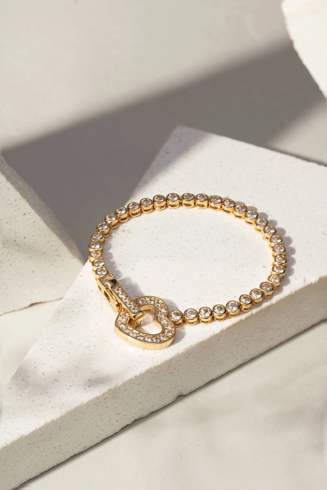 Bright Heart Zirconia Tennis Bracelet, 18k Gold Filled