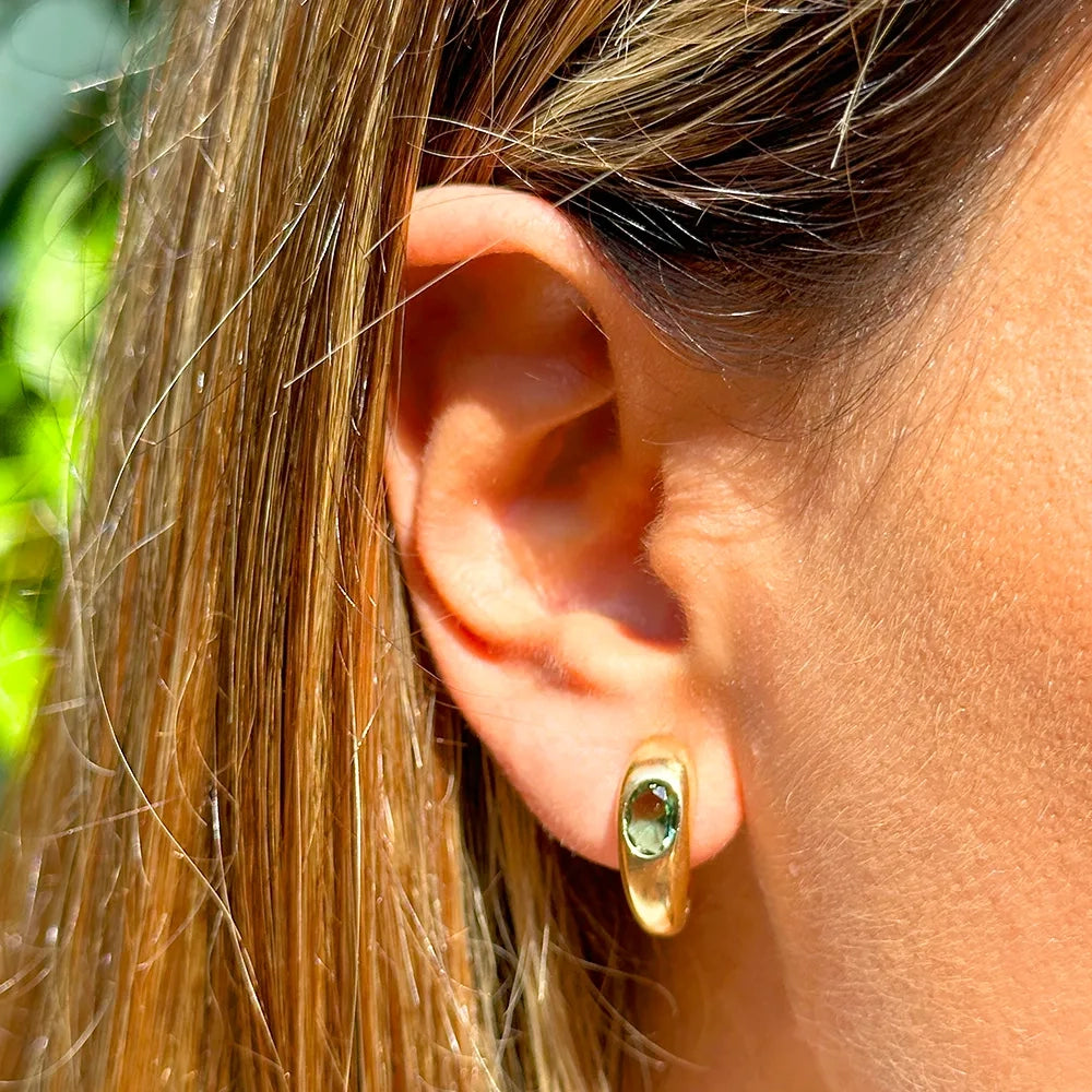 Bright Modern Beryl Crystal Hoop Earrings, 18k Gold Filled