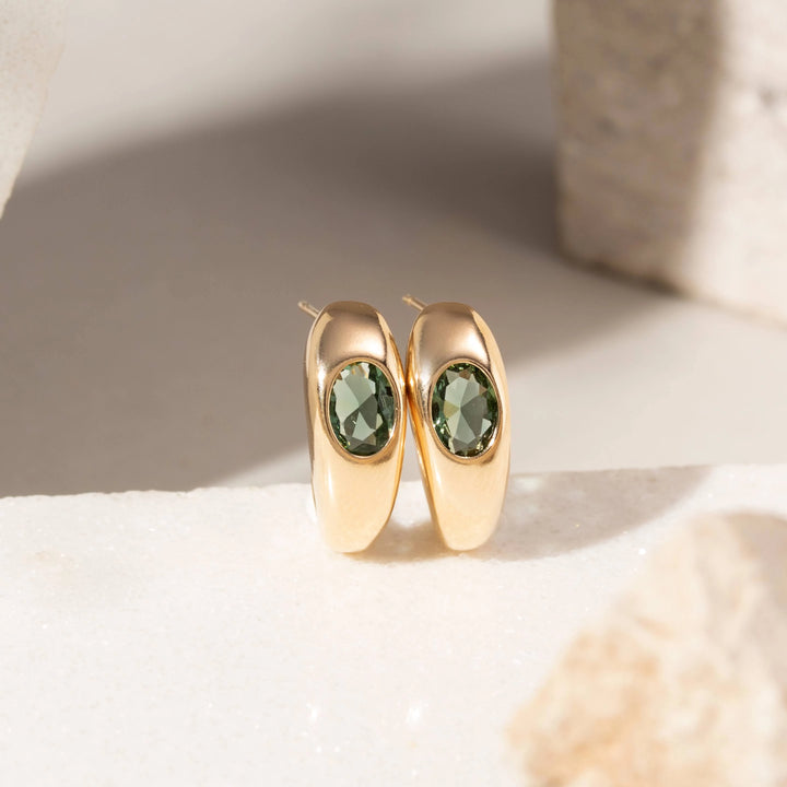 Bright Modern Beryl Crystal Hoop Earrings, 18k Gold Filled
