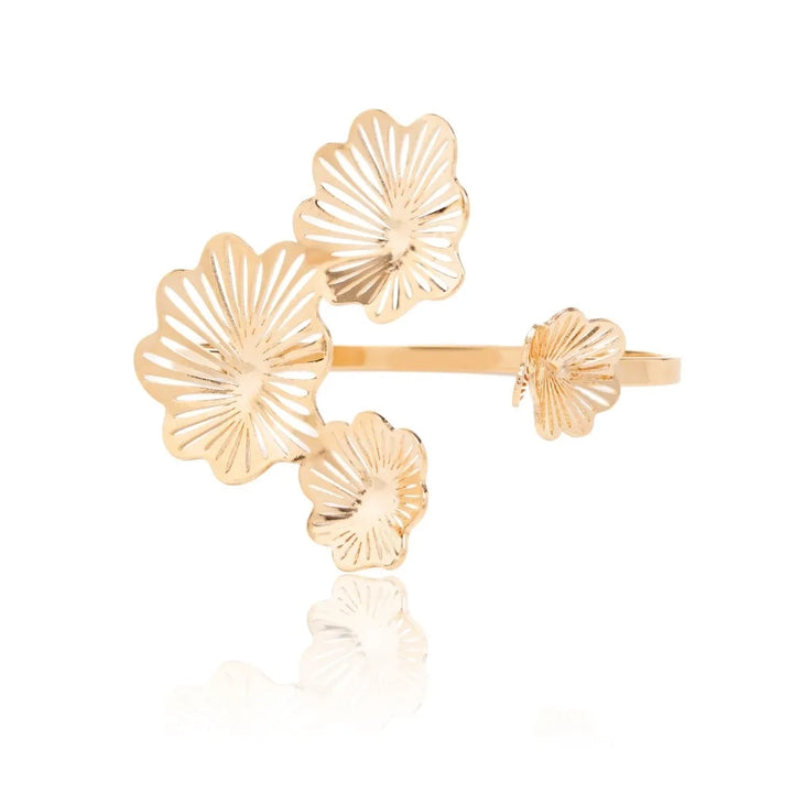 Bright Modern Floral Buds Cuff Bracelet, 18k Gold Plated