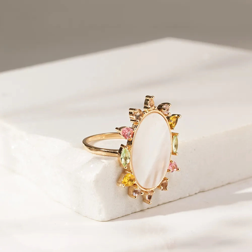 Bright Modern Mother of Pearl Ring,18k Gold Filled