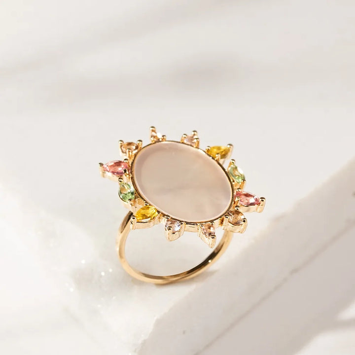 Bright Modern Mother of Pearl Ring,18k Gold Filled