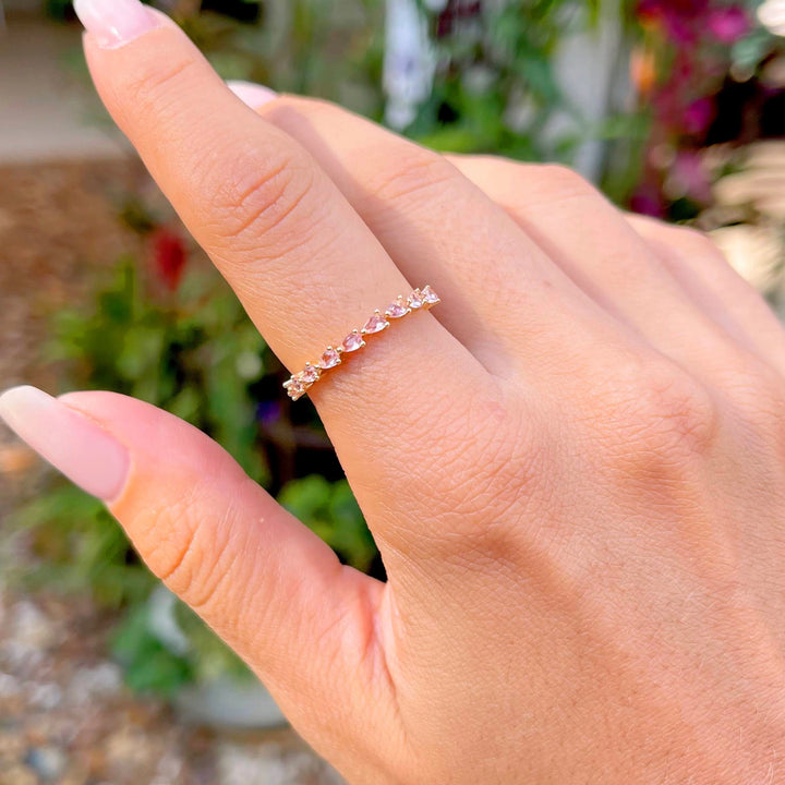 Bright Modern Rose Quartz Crystal Band Rings, 18k Gold Filled