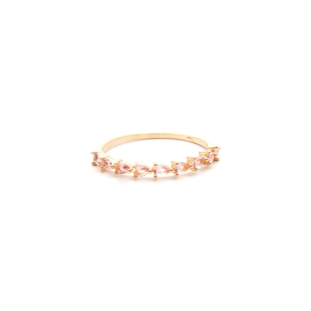 Bright Modern Rose Quartz Crystal Band Rings, 18k Gold Filled