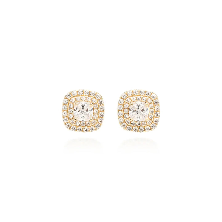 Bright Modern Cushion Cut Stud Earrings, 18k Gold Plated