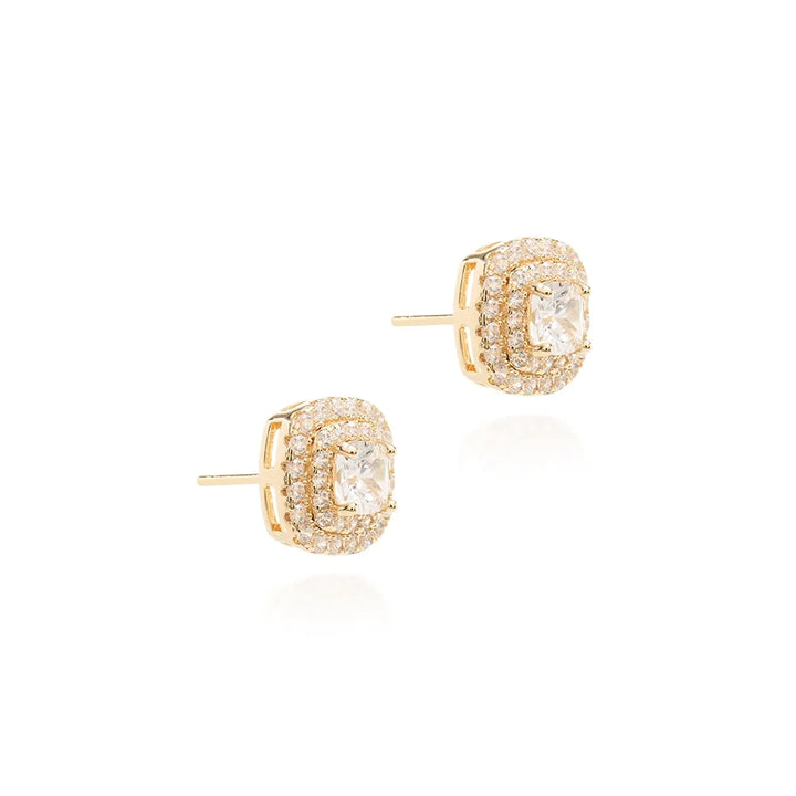Bright Modern Cushion Cut Stud Earrings, 18k Gold Plated