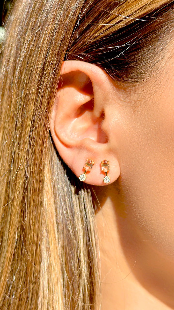 Bright Morganite Crystal Stud Earrings, 18k Gold Filled
