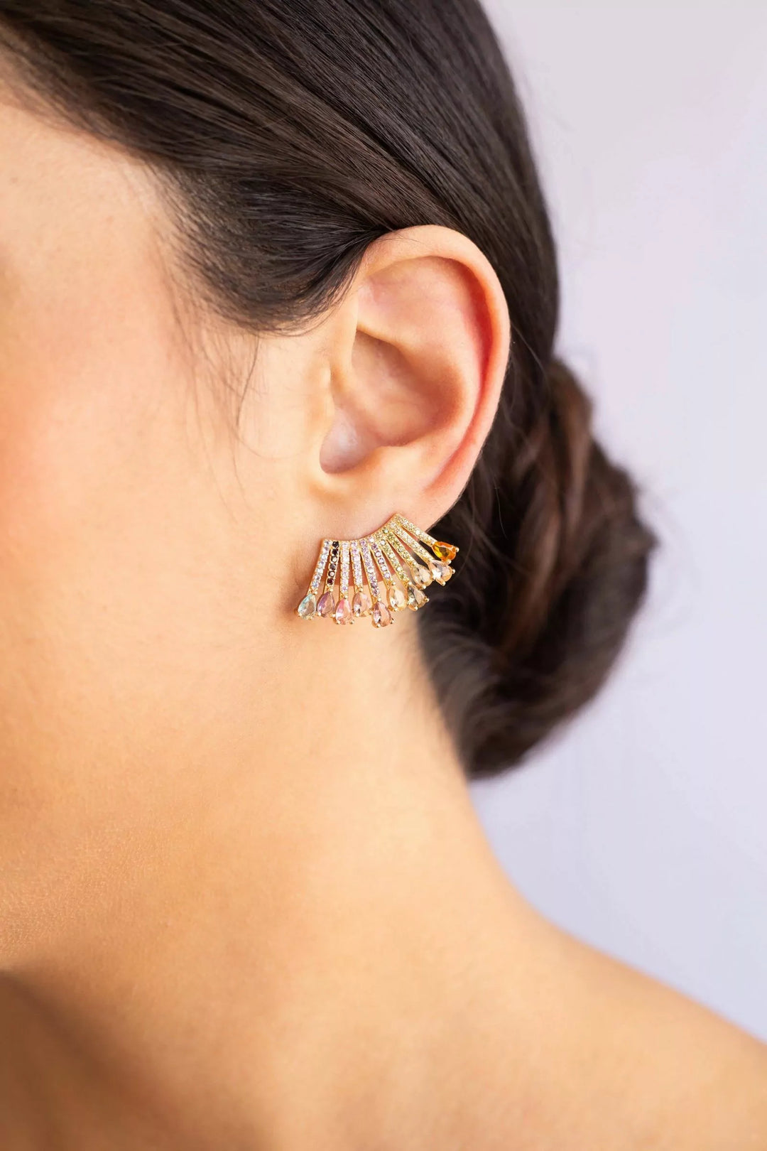 Bright Multicolour Fan Earrings, 18k Gold Filled