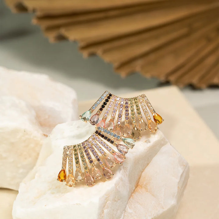 Bright Multicolour Fan Earrings, 18k Gold Filled