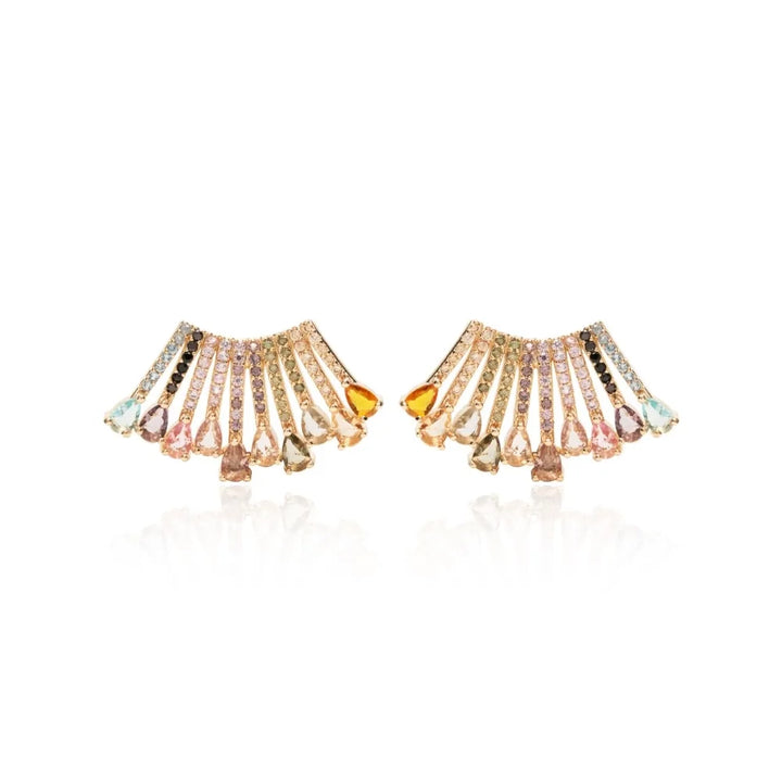 Bright Multicolour Fan Earrings, 18k Gold Filled
