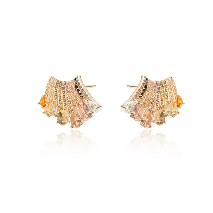 Bright Multicolour Fan Earrings, 18k Gold Filled