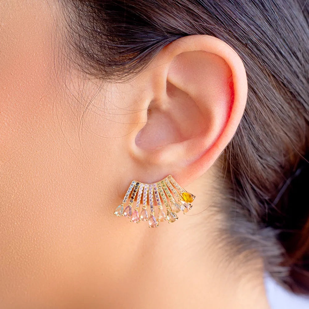 Bright Multicolour Fan Earrings, 18k Gold Filled