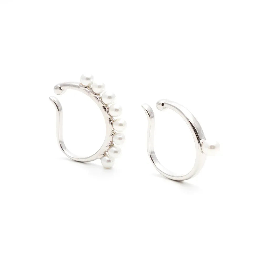 Bright Pearl Ear Hook Earrings, Rhodium Plated