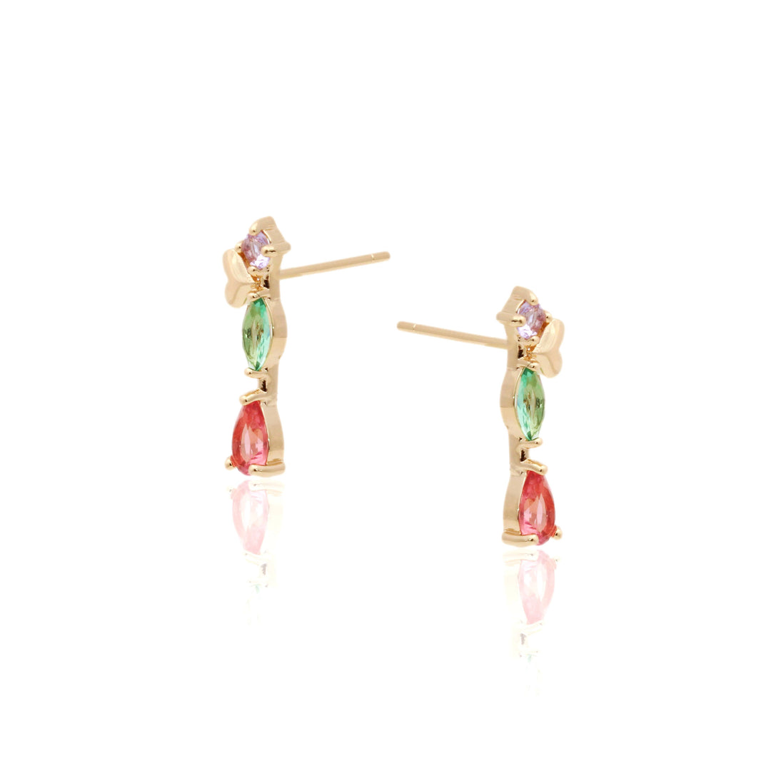 Bright Modern Pink Tourmaline Earrings, 18k Gold Filled